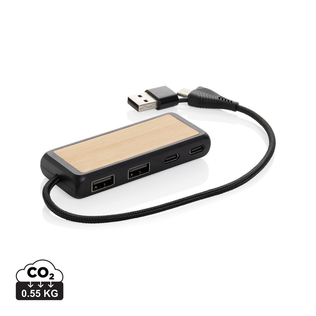 Link RCS recycled plastic and bamboo dual Input USB hub