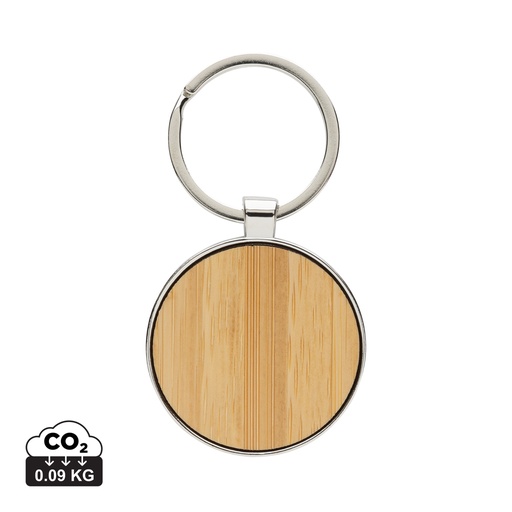 [P191.6709] RCS recycled zinc alloy round keychain with bamboo