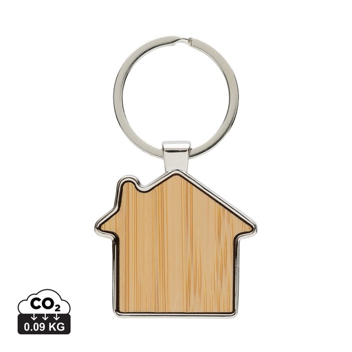 [P191.6909] RCS recycled zinc alloy house keychain with bamboo