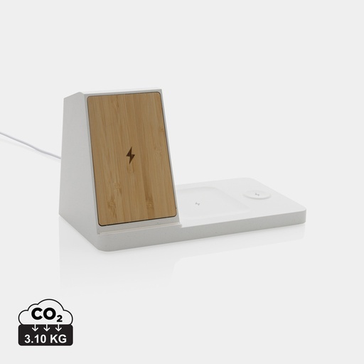 [P308.493] Ontario recycled plastic & bamboo 3-in-1 wireless charger